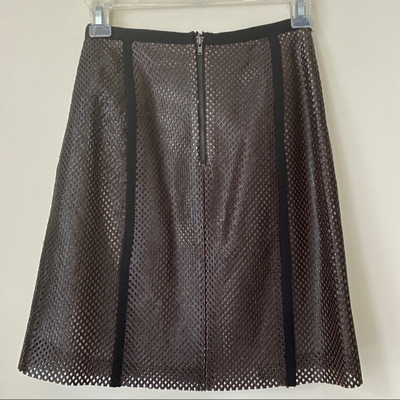 Sachin + Babi Laser Cut Crosshatch Leather A Line Skirt Brown Black size 0 - Picture 6 of 10